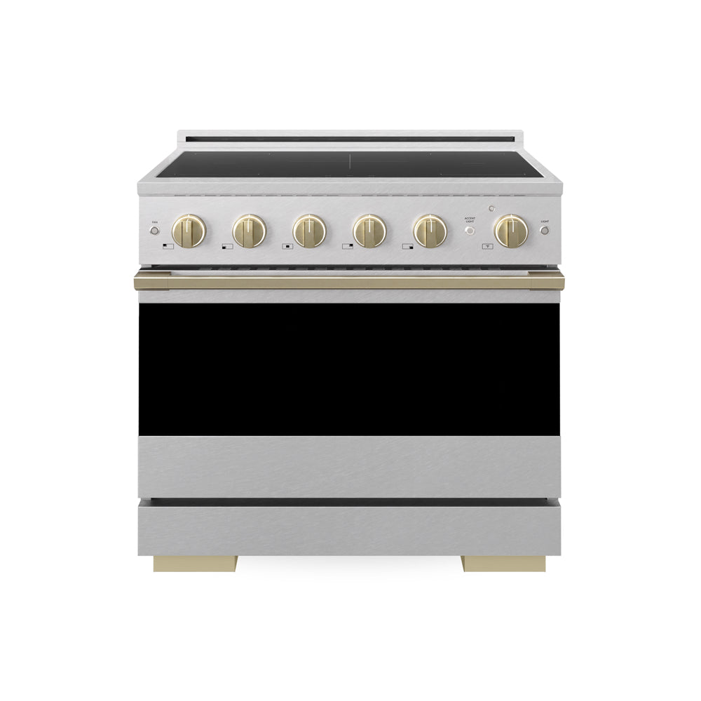ZLINE Autograph Edition Marino 36-inch range in satin stainless steel and champagne bronze accents MINRSZ-36-CB