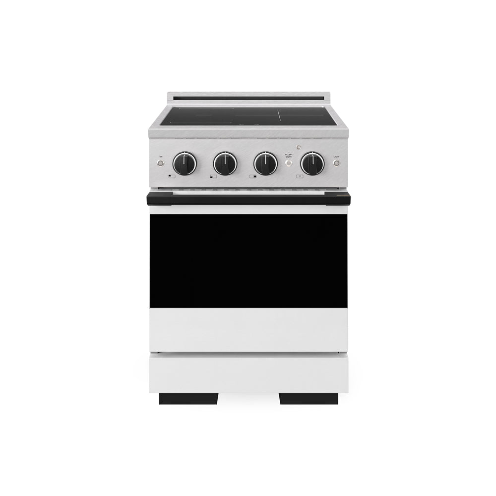 ZLINE Autograph Edition Marino 24-inch range in satin stainless steel with white matte door and matte black accents MINRSZ-WM-24-MB