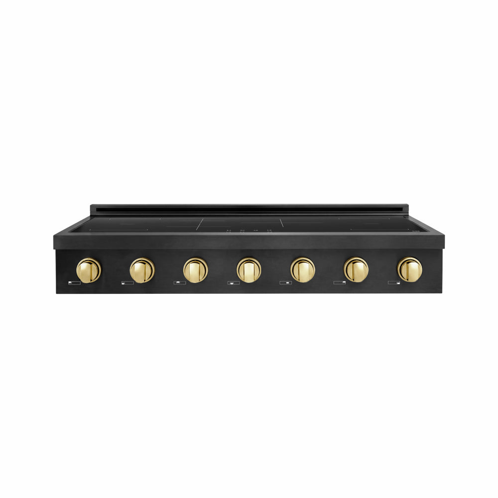 ZLINE Autograph Edition Paramount 48-inch rangetop in black stainless steel and polished gold accents SINRTBZ-48-G