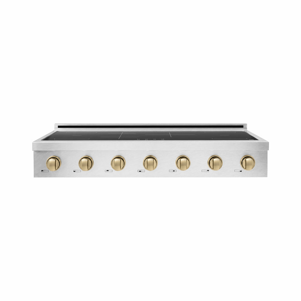 ZLINE Autograph Edition Paramount 48-inch rangetop in satin stainless steel and champagne bronze accents SINRTSZ-48-CB