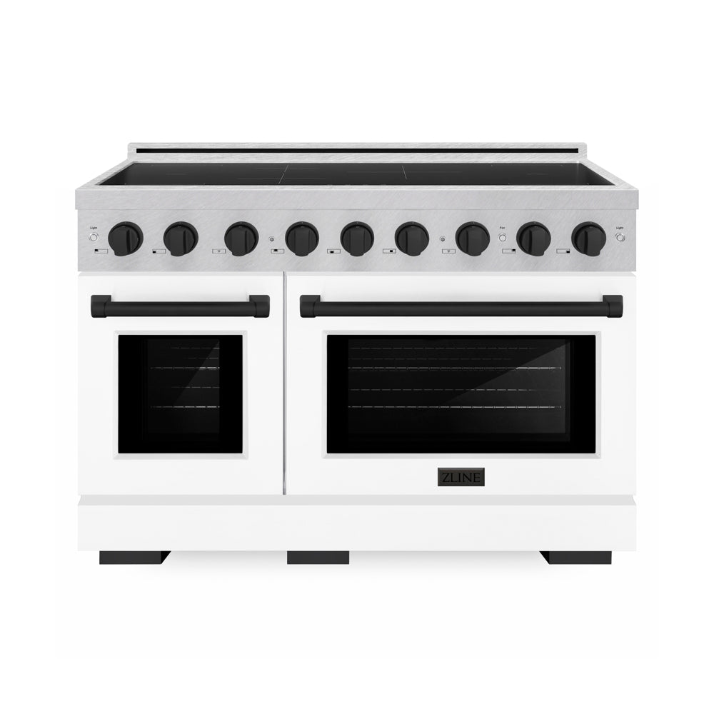 ZLINE Autograph Edition Paramount 48-inch range in satin stainless steel with white matte door and matte black accents SINRSZ-WM-48-MB