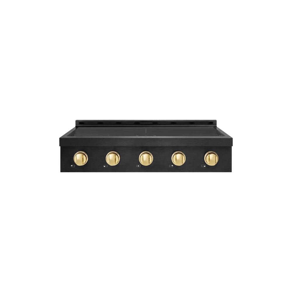 ZLINE Autograph Edition Paramount 36-inch rangetop in black stainless steel and polished gold accents SINRTBZ-36-G