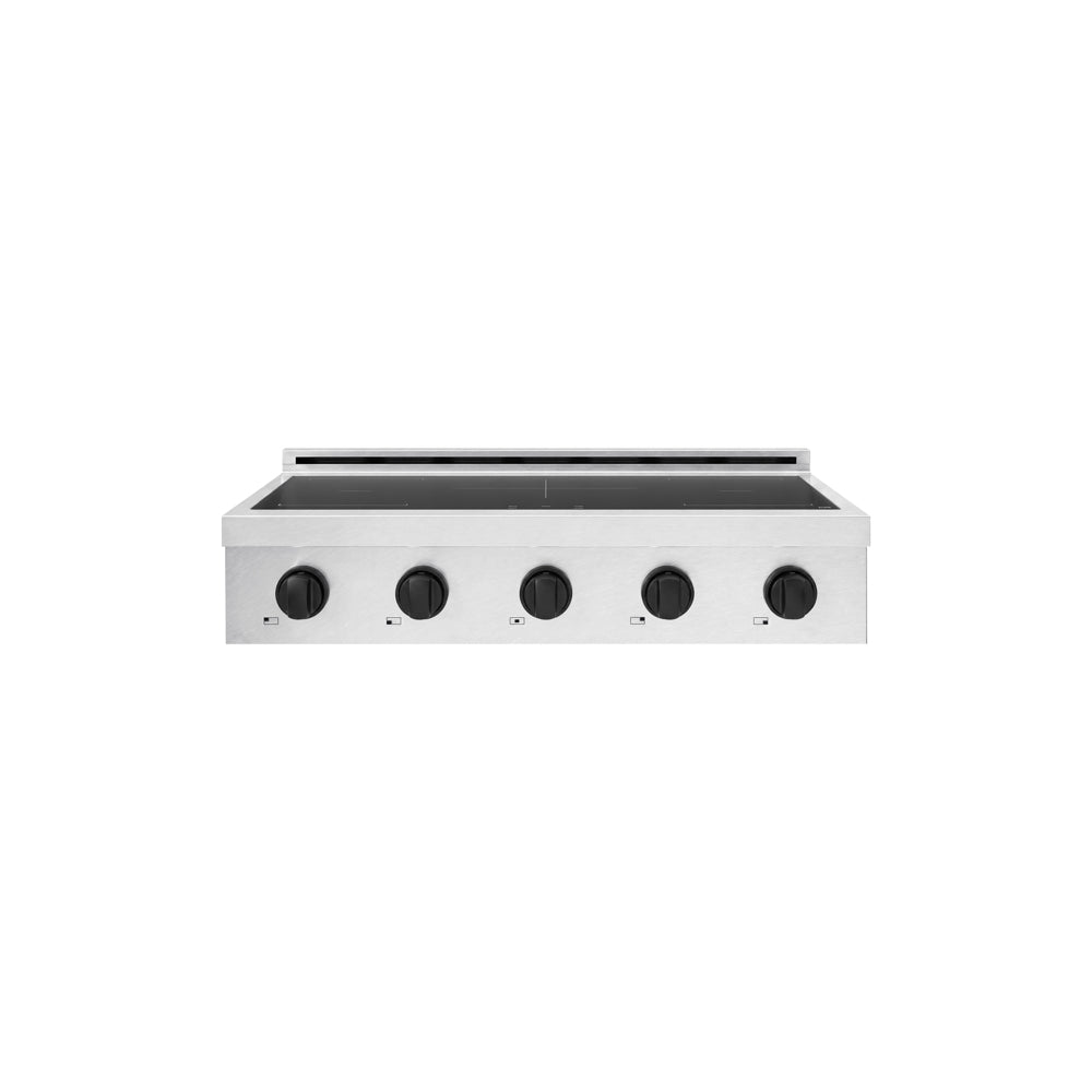 ZLINE Autograph Edition Paramount 36-inch rangetop in satin stainless steel and matte black accents SINRTSZ-36-MB
