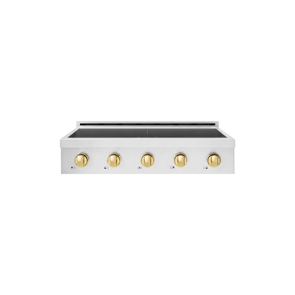 ZLINE Autograph Edition Paramount 36-inch rangetop in stainless steel and polished gold accents SINRTZ-36-G