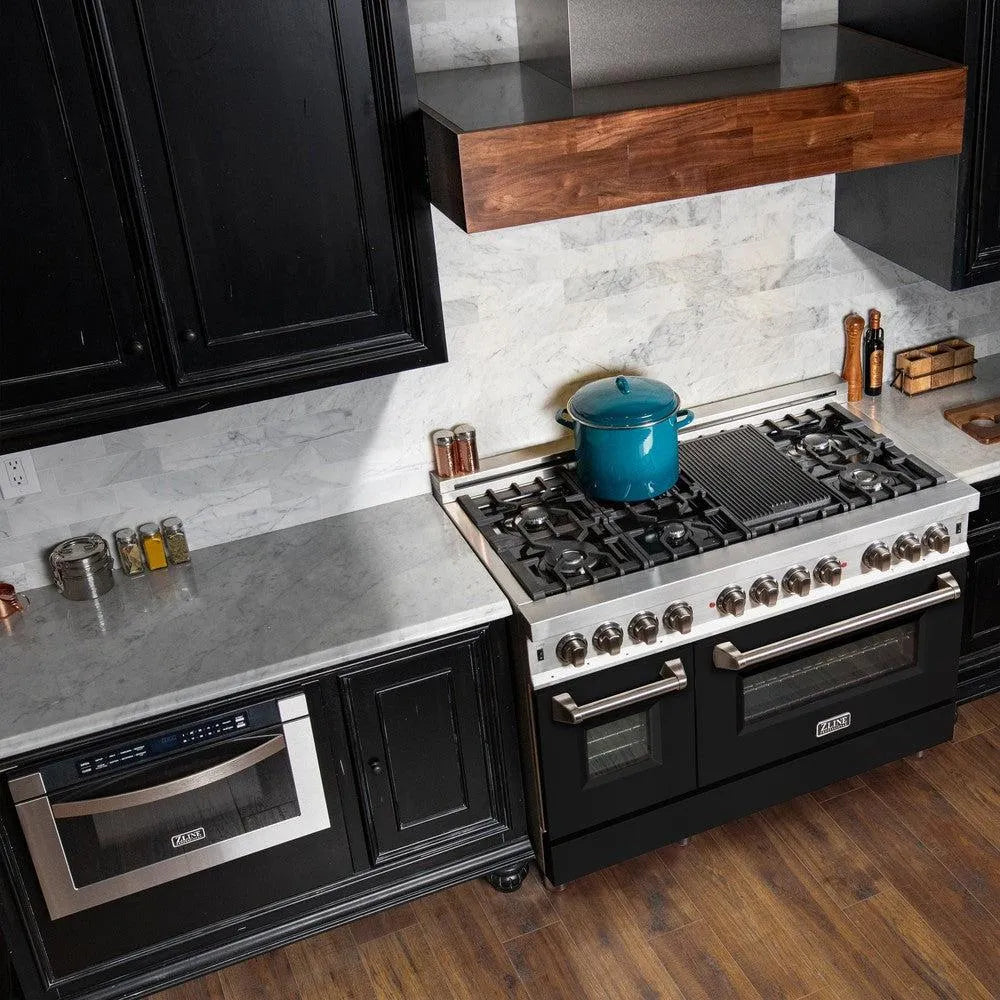 ZLINE Legacy 48-inch range in stainless steel with black matte door RA-BLM-48, view 4