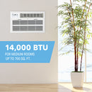 14,000 BTU 230V Through-the-Wall Air Conditioner with 10,600 BTU Electric Heater, Follow-Me Remote Control