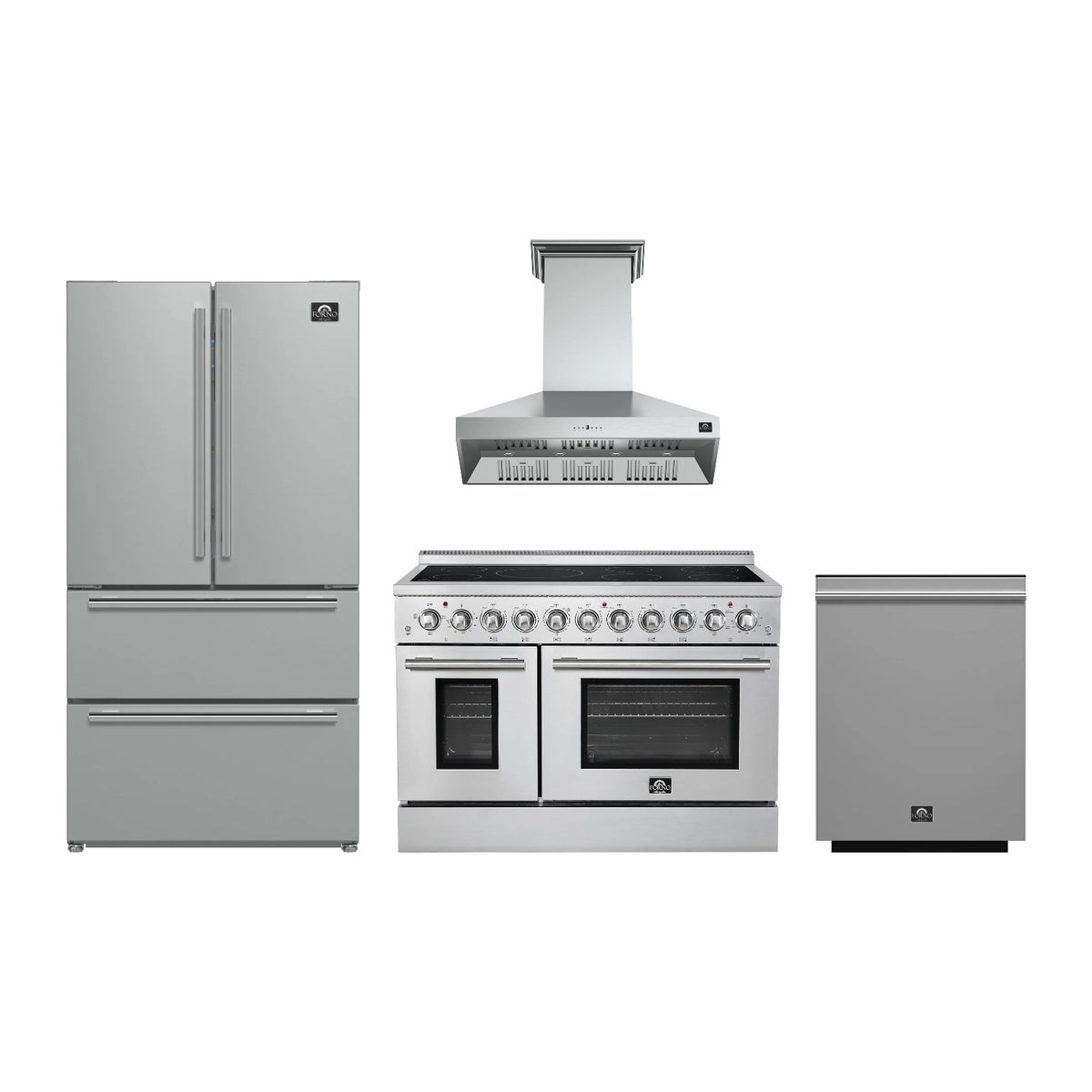 Forno Paolo 48 inch Kitchen Package in Stainless Steel — Electric Range, Range Hood, Refrigerator & Dishwasher