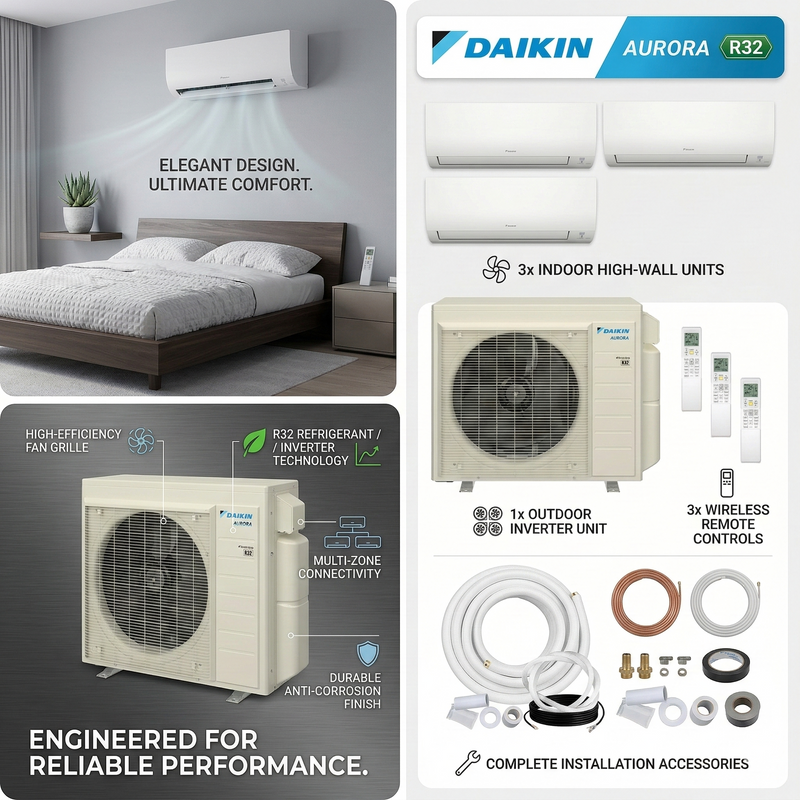 DAIKIN KHR26C22T　3点セット Daikin MXM 24,000 BTU (7K + 7K + 7K) 21 SEER2 3 Zone Wall Mount Mini S