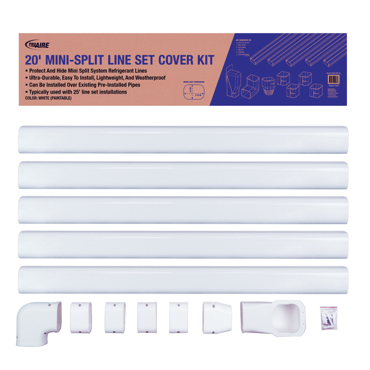 20' Paintable Line Set Cover Kit For Standard Copper Lines