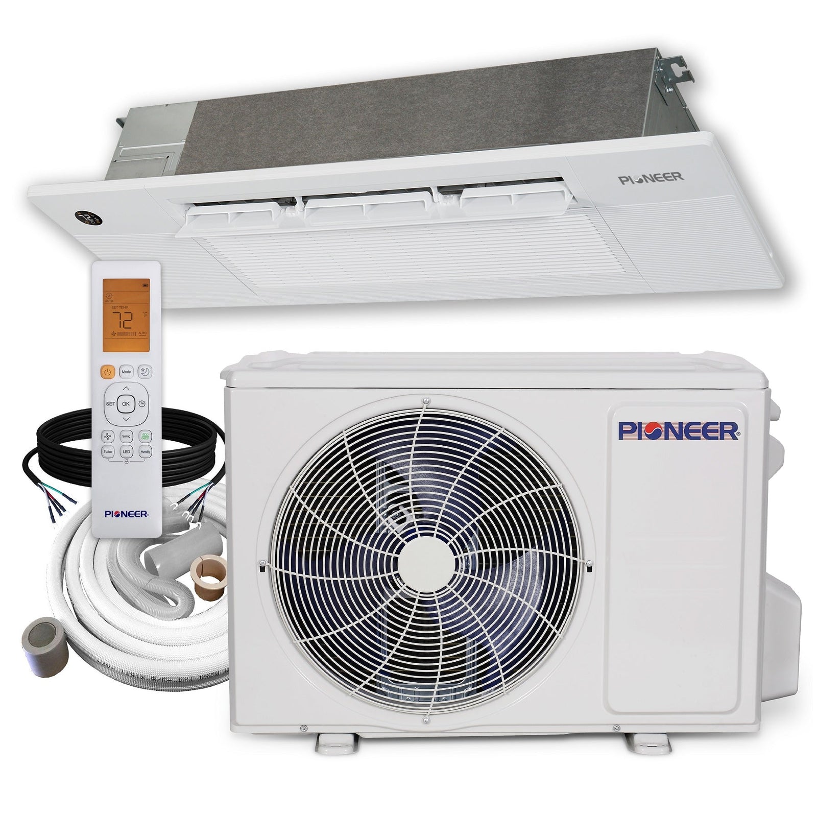 Pioneer® Quantum Ultra™ 9,000 BTU 22 SEER2 230V Single-Way Ceiling Recessed Cassette Ductless Mini-Split Air Conditioner Inverter Heat Pump Full Set
