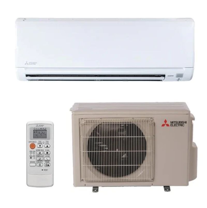Mitsubishi single-zone mini split indoor unit outdoor condenser and remote