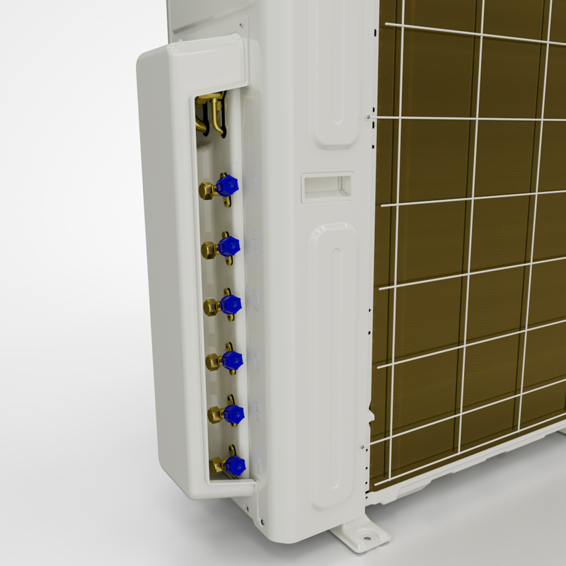 MRCOOL DIY Multi Zone 5th Gen 48K BTU Dual Zone Mini-Split with Ceiling Cassettes 18K + 18K Condenser Close Up