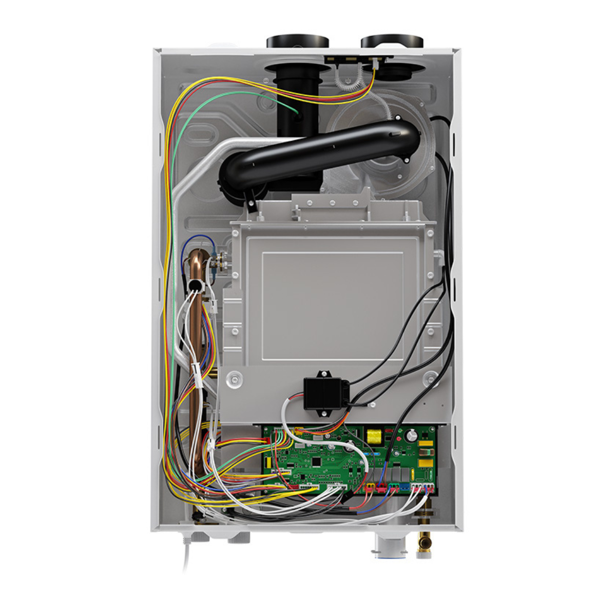 MRCOOL tankless water heater back view with panel removed