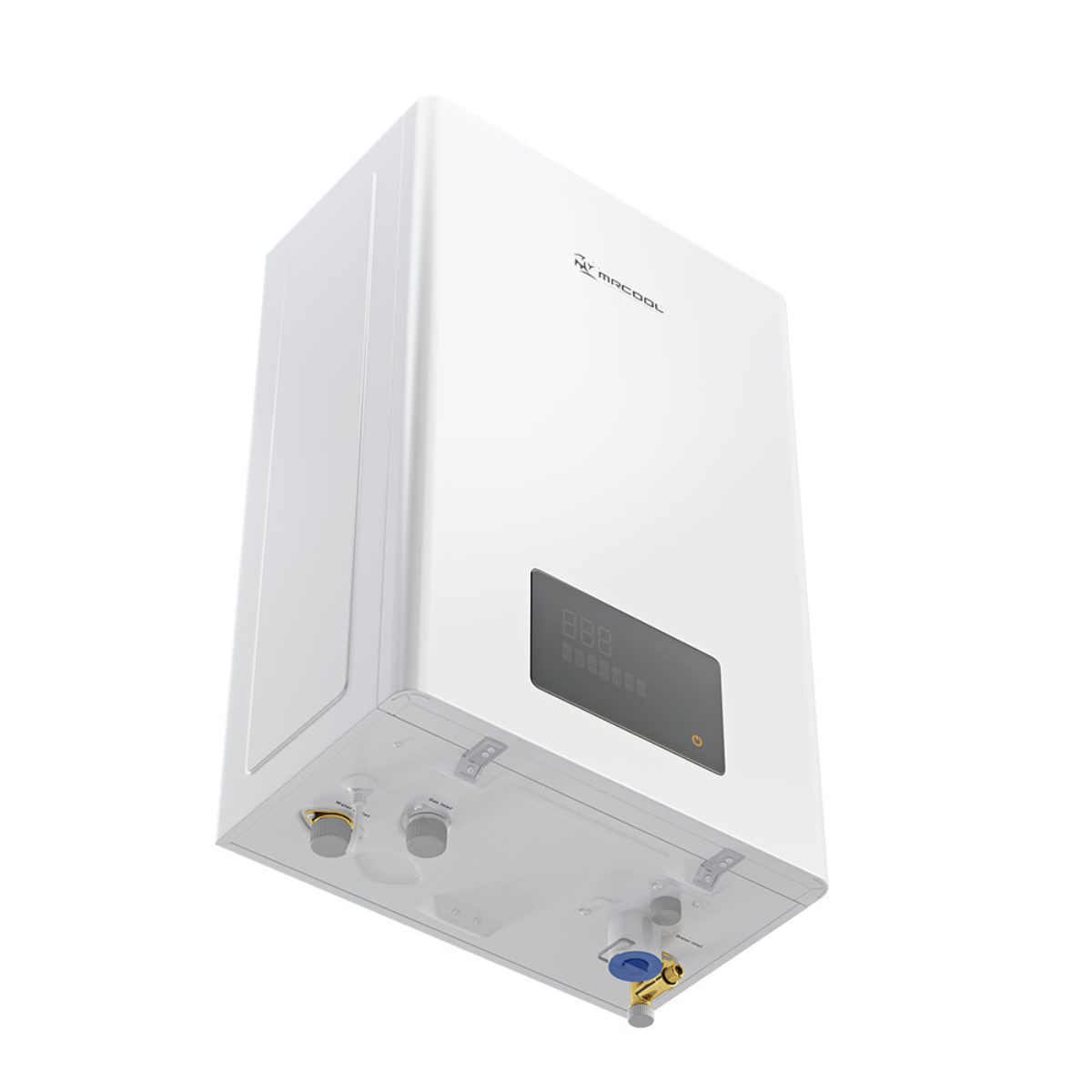 MRCOOL tankless water heater bottom and front angled view
