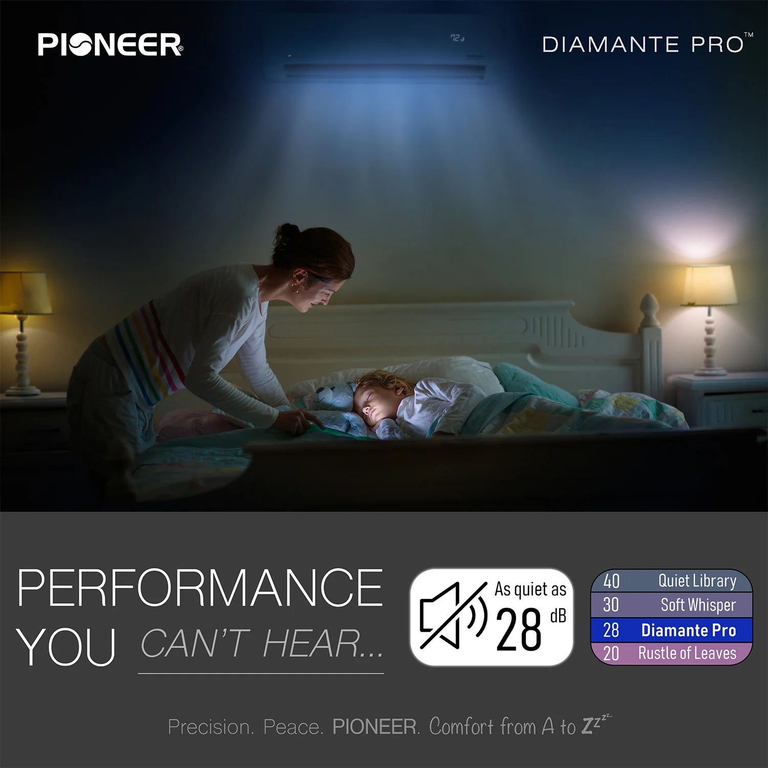 Pioneer® Diamante Pro™ 9,000 BTU 20 SEER2 High-Wall Ductless Mini-Split Air Conditioner Inverter Heat Pump with 16 Ft. Kit - 230V