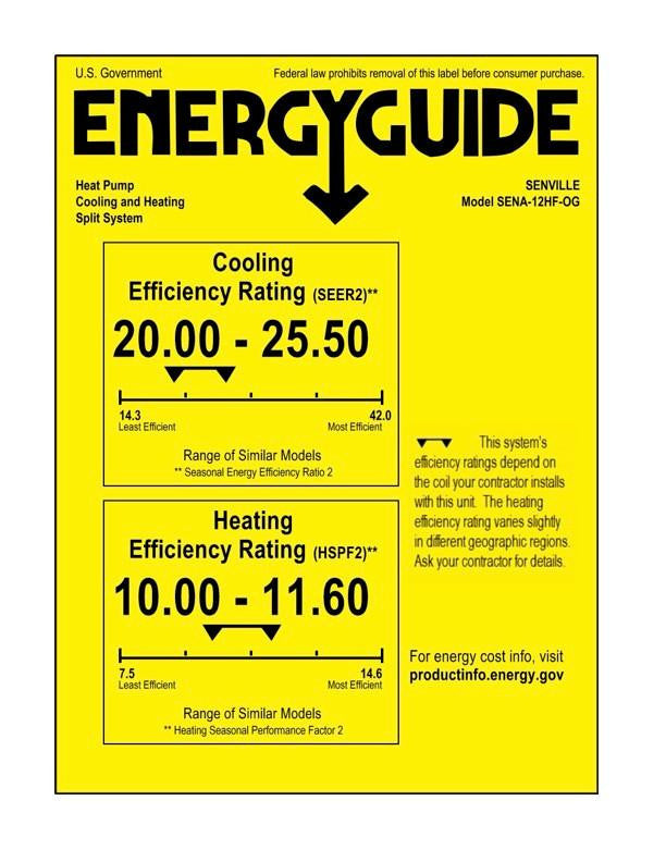 Senville AURA 12,000 BTU 25 SEER2 Floor Mounted Single Zone Ductless Mini Split - 230V - Energy Star