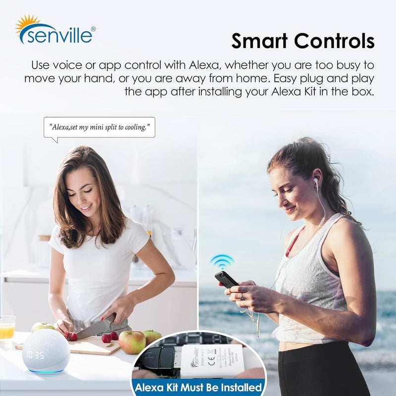 Senville AURA 48,000 BTU (24K+24K) Dual Zone Mini Split Air Conditioner - 230V Smart Controls