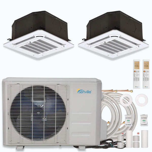 Senville AURA 27,000 (12K+12K) BTU 23 SEER2 Ceiling Cassette 2 Zone Ductless Mini Split - Energy Star - 230V