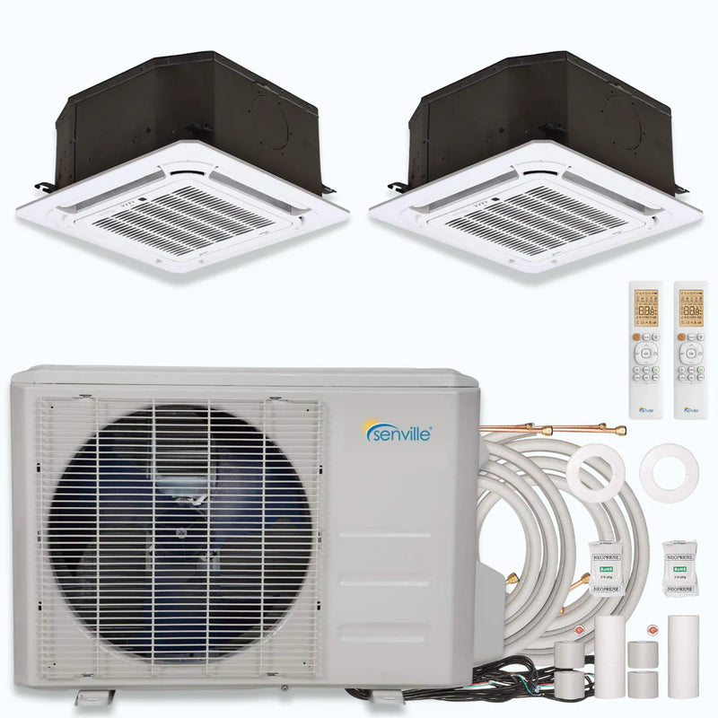 Senville AURA 27,000 (12K+12K) BTU 23 SEER2 Ceiling Cassette 2 Zone Ductless Mini Split - Energy Star - 230V