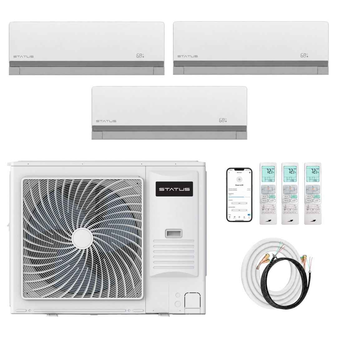 Status DIY 5th Gen Multi-Zone 27,000 BTU (12K + 12K + 12K) 3-Zone Ductless Mini-Split Heat Pump System - R454B