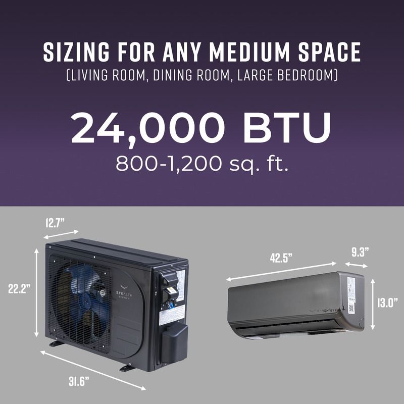 Stealth DIY 24,000 BTU 21 SEER Solar Ready Single Zone Wall Mount Mini Split System w/ 16ft Line Set - R32 - 230V