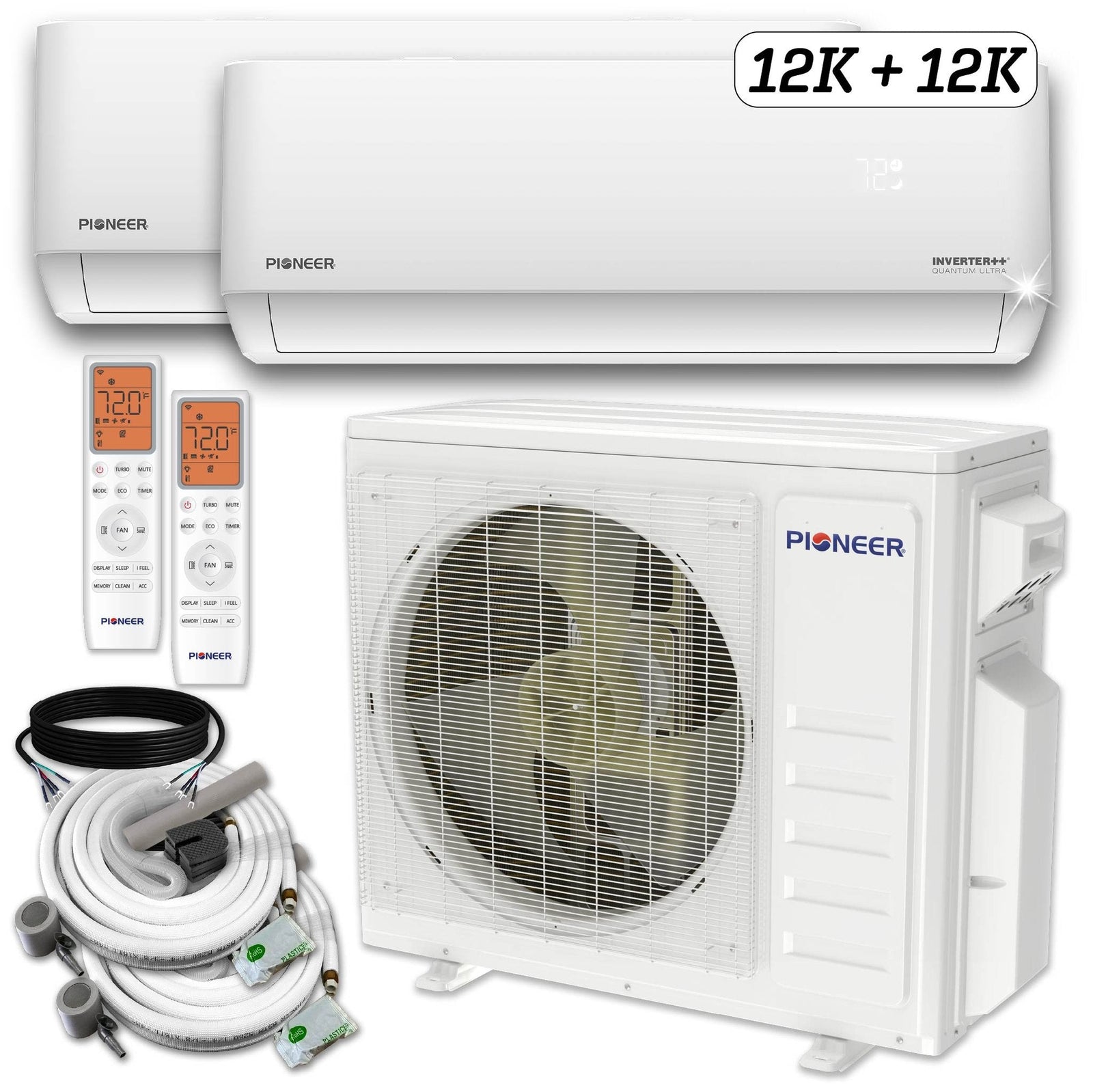 Pioneer 2-Zone 24000 BTU 2-Ton Quantum Ultra Wi-Fi 24 SEER2 Energy-Star Multi (2) Zone Wall Mount Air Conditioner Heat Pump 230-Volt