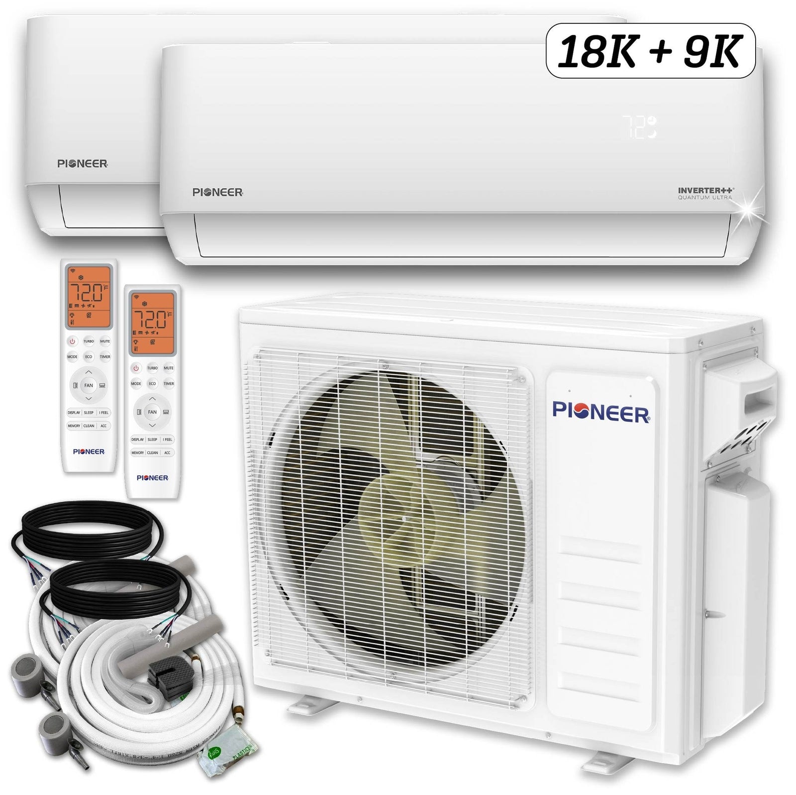 Pioneer Dual Split 27000 BTU 2.25-Ton Quantum Ultra Wi-Fi 24 SEER2 Energy-Star Multi (2) Zone Wall Mount Air Conditioner Heat Pump 230-Volt