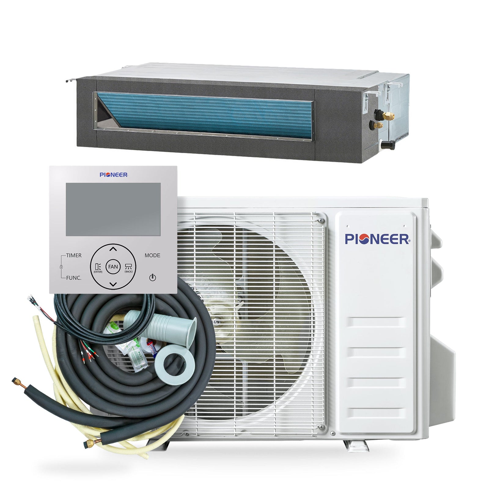 Pioneer® Quantum Ultra™ 9,500 BTU 19.6 SEER2 230V Ceiling Concealed Ducted Mini-Split Air Conditioner Inverter Heat Pump Full Set