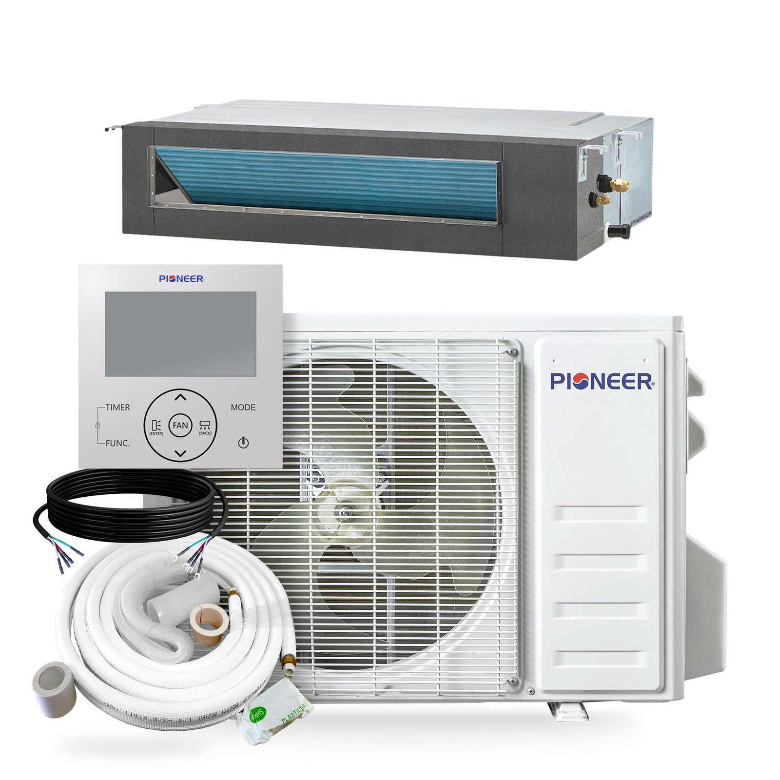 Pioneer® Quantum Ultra™ 9,500 BTU 19.6 SEER2 230V Ceiling Concealed Ducted Mini-Split Air Conditioner Inverter Heat Pump Full Set