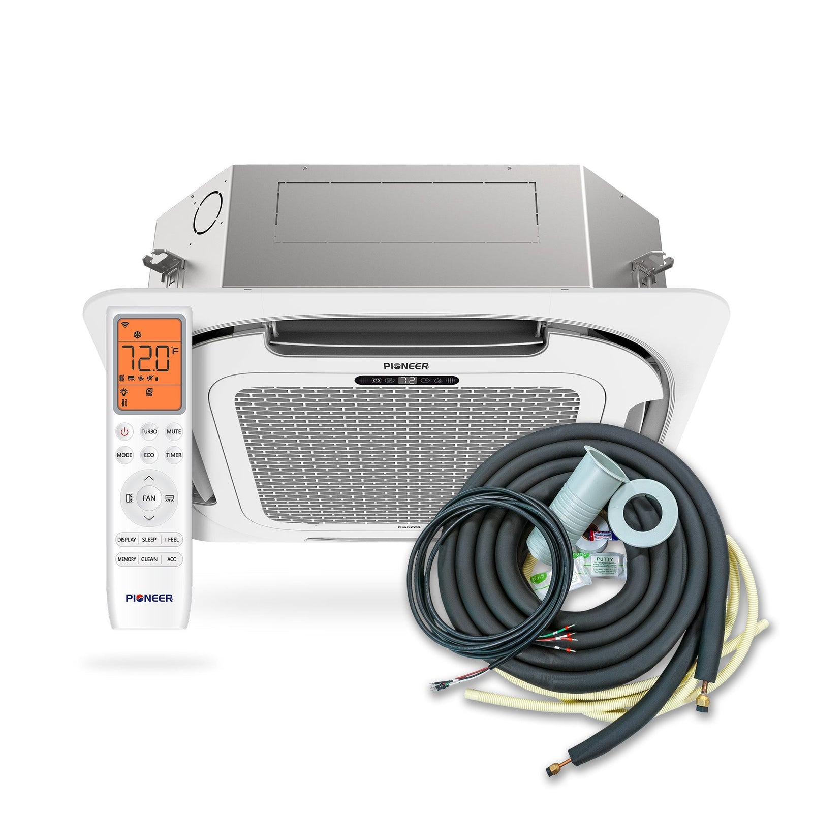 Pioneer® Multi Zone 18,000 BTU Quantum Ultra Ceiling Cassette Indoor Section Ductless Mini-Split Wi-Fi Inverter++ Air Conditioner Heat Pump 230V