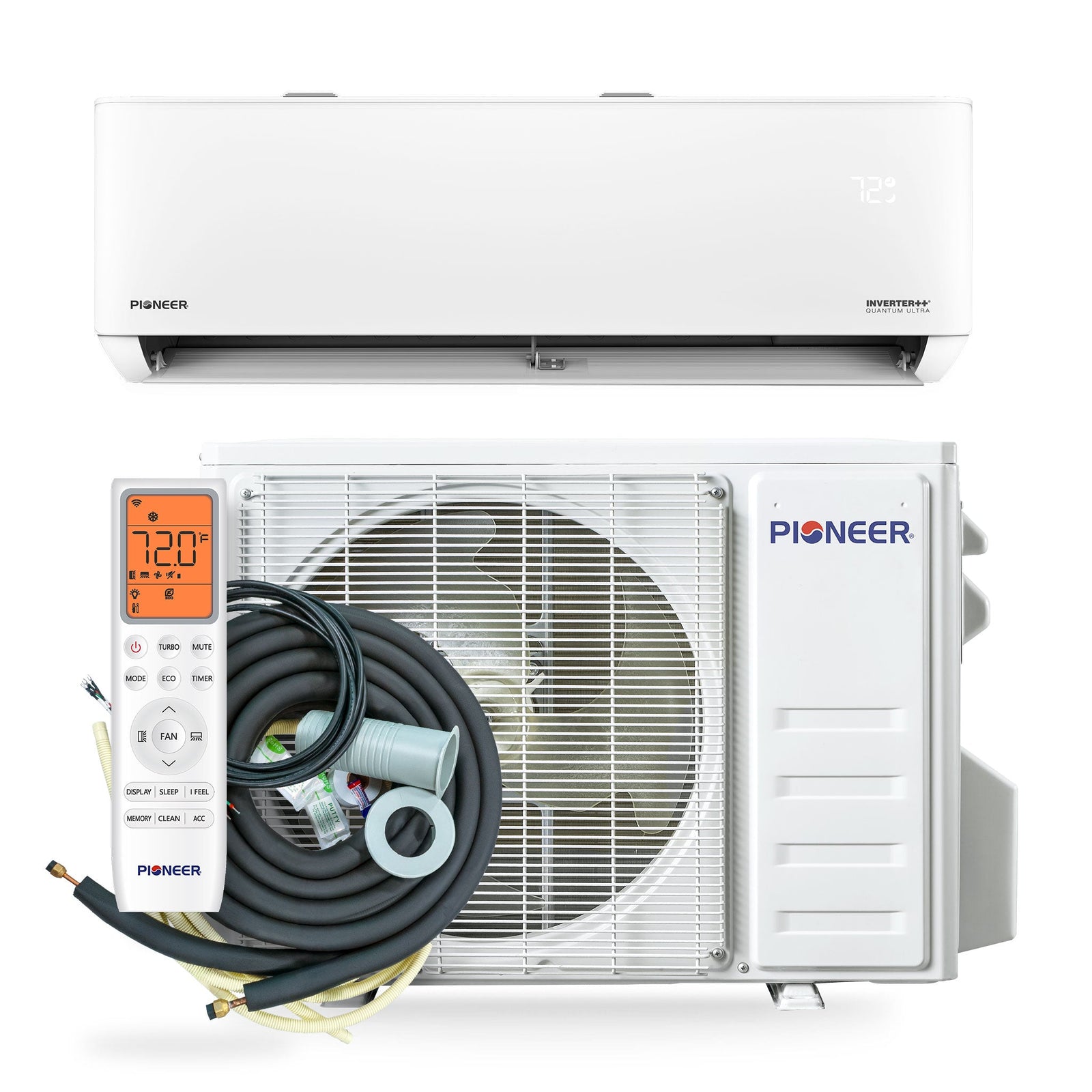 Pioneer® Quantum Ultra™ 9,000 BTU 23 SEER2 115V High-Wall Ductless Energy-Star Mini-Split Air Conditioner Inverter Heat Pump Full Set