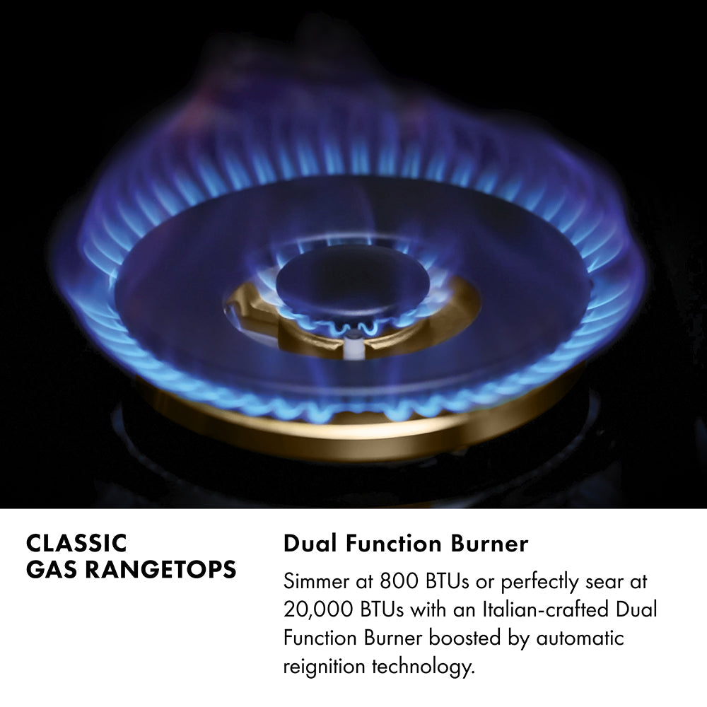 ZLINE Autograph Edition Classic 36-inch rangetop in satin stainless steel and polished gold accents RTSZ-36-G, from above