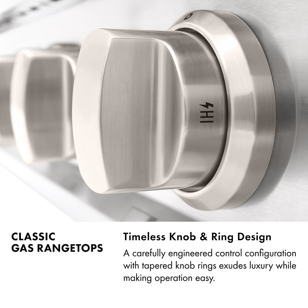 ZLINE Autograph Edition Classic 36-inch rangetop in black stainless steel and polished gold accents RTBZ-36-G, from above