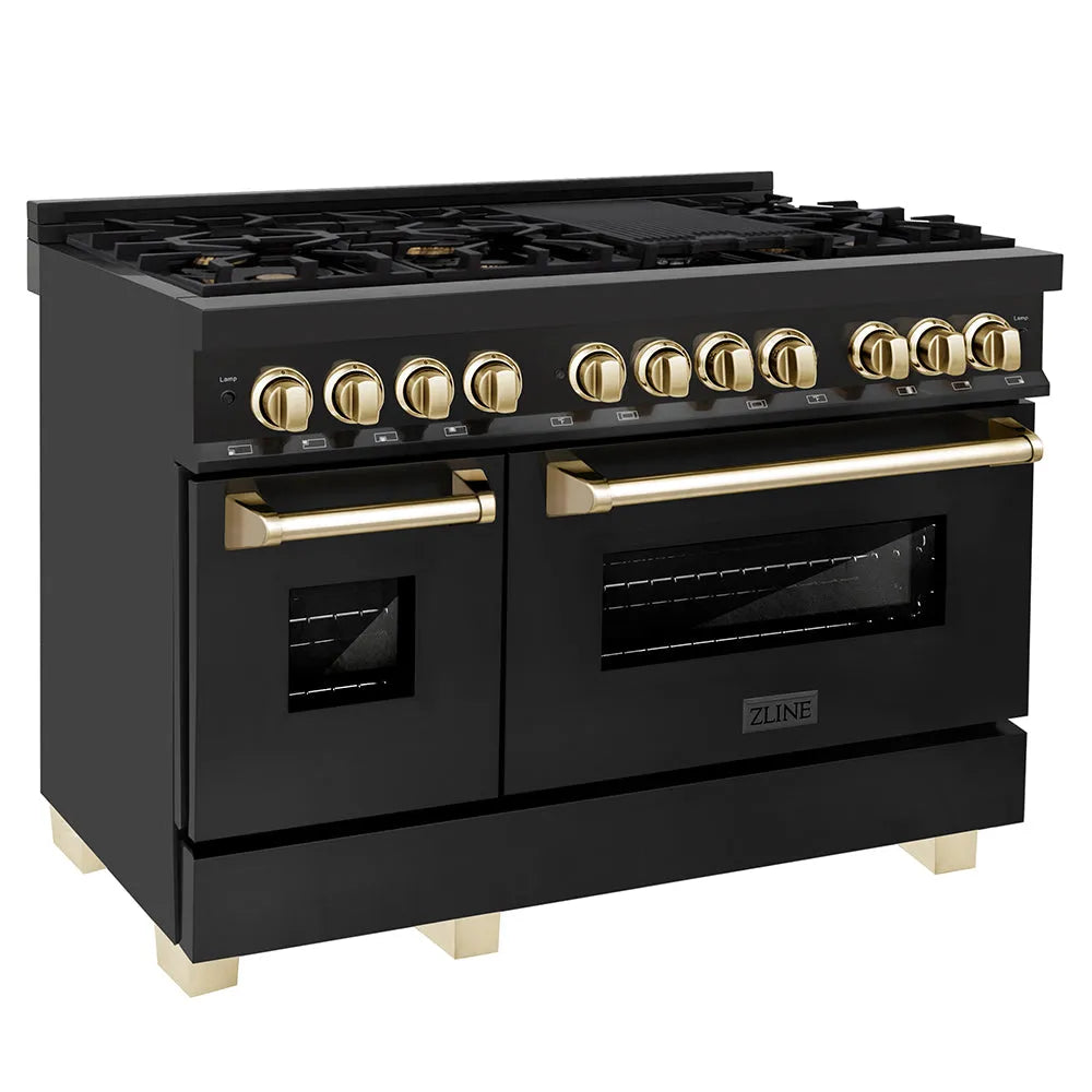 ZLINE Autograph Edition Legacy 48-inch range in black stainless steel and polished gold accents RABZ-48-G