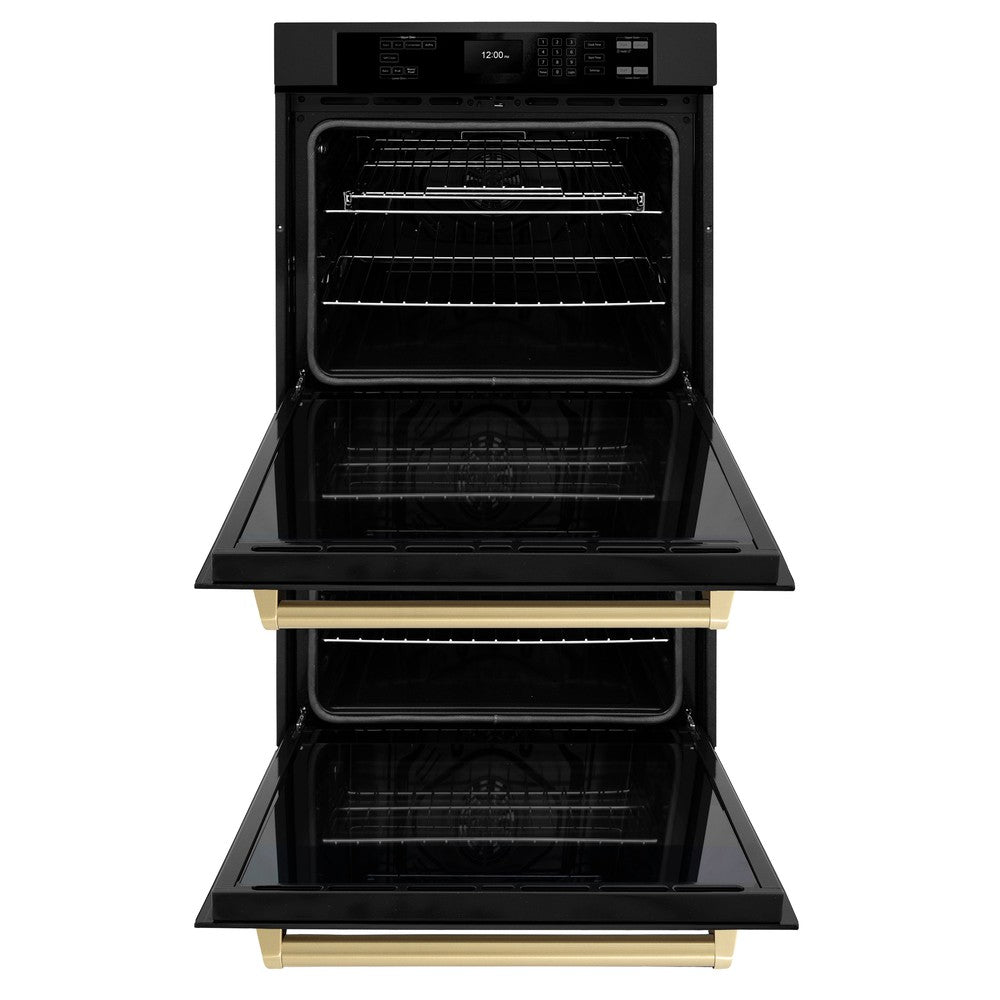 ZLINE Autograph Edition Professional 30-inch wall oven in black stainless steel and champagne bronze accents WADBZ-30-CB, front view