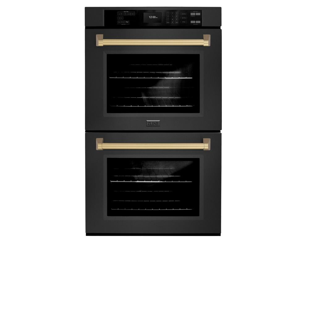 ZLINE Autograph Edition Professional 30-inch wall oven in black stainless steel and champagne bronze accents WADBZ-30-CB, front view
