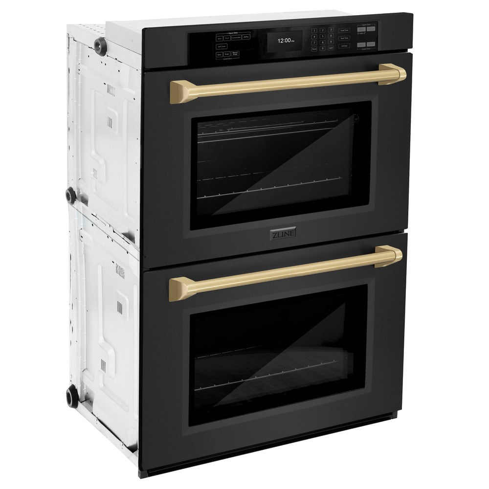 ZLINE Autograph Edition Professional 30-inch wall oven in black stainless steel and champagne bronze accents WADBZ-30-CB, side view