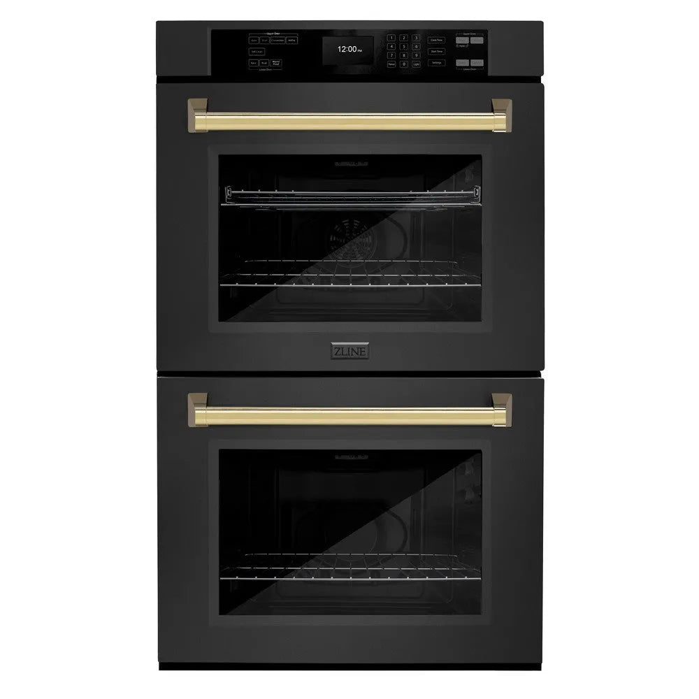 ZLINE Autograph Edition Professional 30-inch wall oven in black stainless steel and polished gold accents WADBZ-30-G