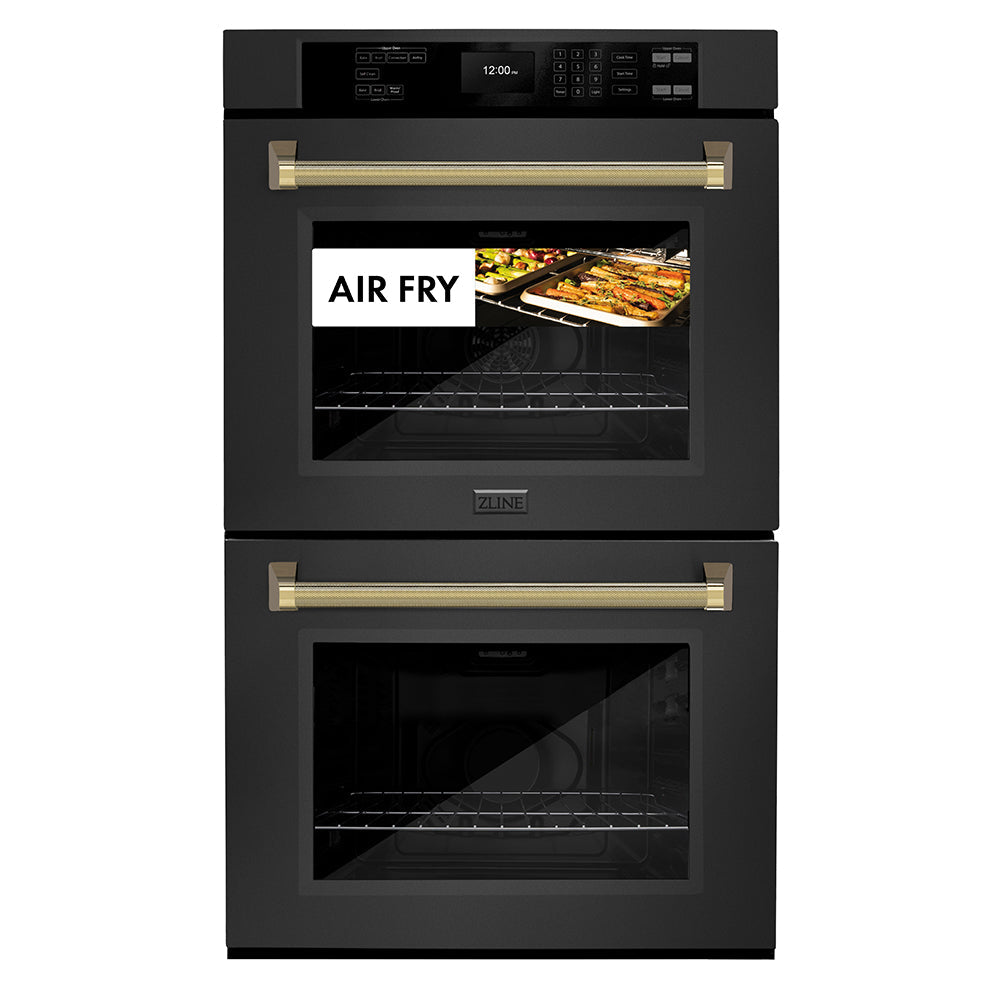 ZLINE Autograph Edition Professional 30-inch wall oven in black stainless steel and polished gold accents WADBZ-30-KG, view 3