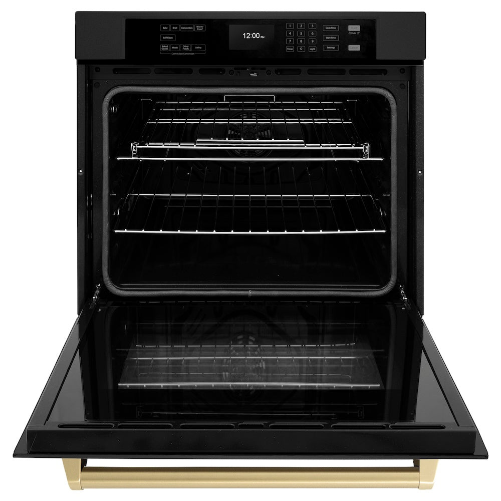 ZLINE Autograph Edition Professional 30-inch wall oven in black stainless steel and champagne bronze accents WASBZ-30-CB, front view