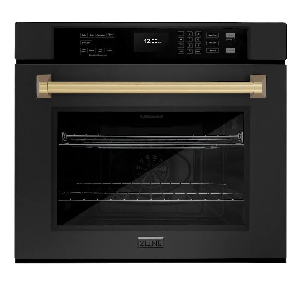 ZLINE Autograph Edition Professional 30-inch wall oven in black stainless steel and champagne bronze accents WASBZ-30-CB