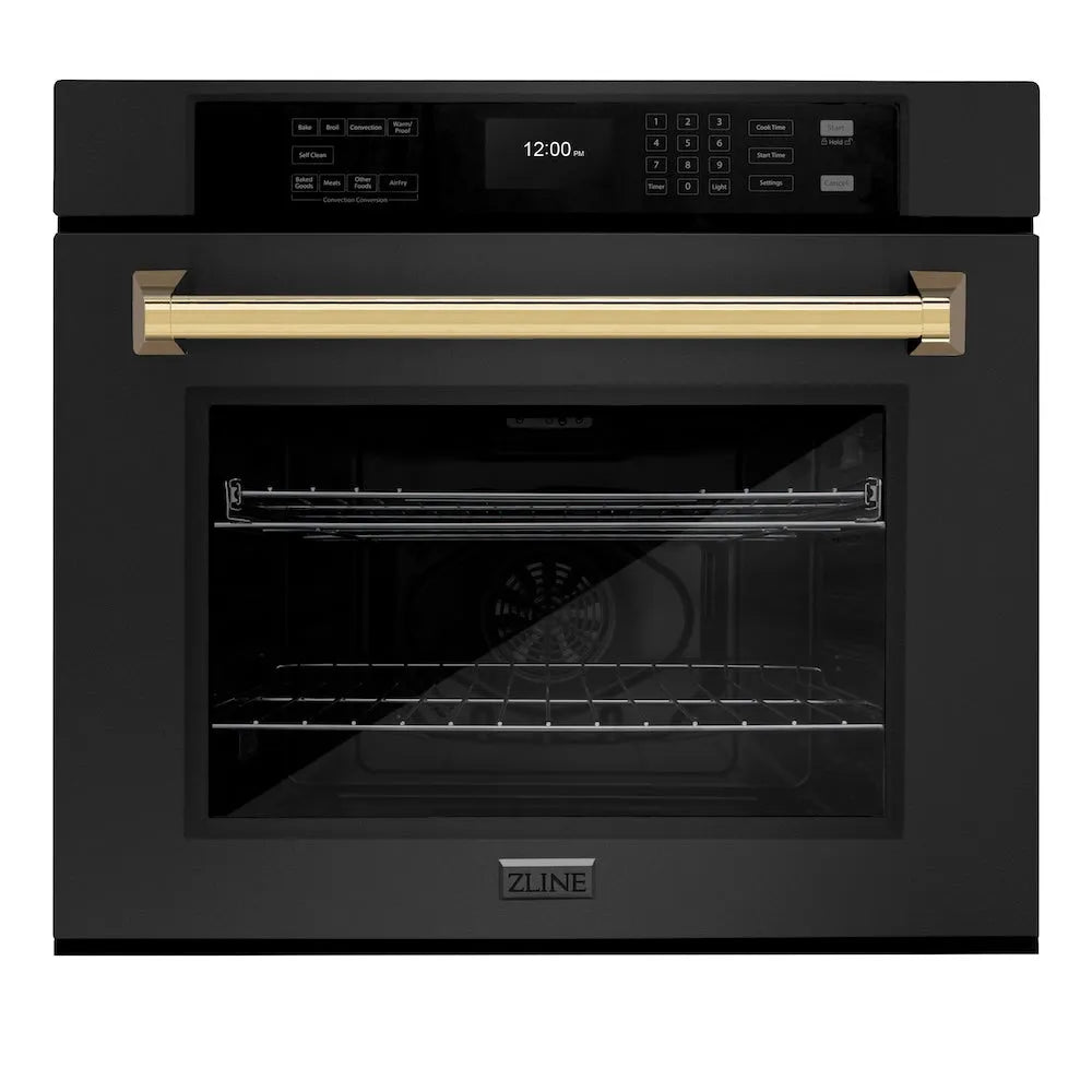 ZLINE Autograph Edition Professional 30-inch wall oven in black stainless steel and polished gold accents WASBZ-30-G