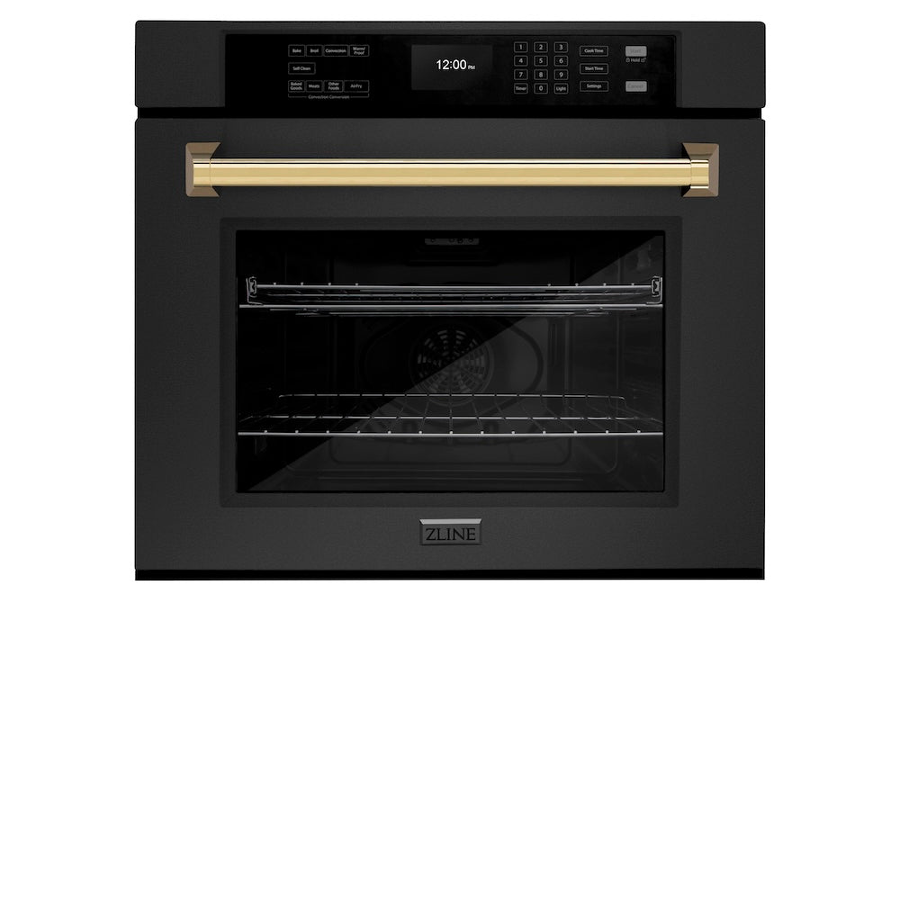 ZLINE Autograph Edition Professional 30-inch wall oven in black stainless steel and polished gold accents WASBZ-30-G, view 3
