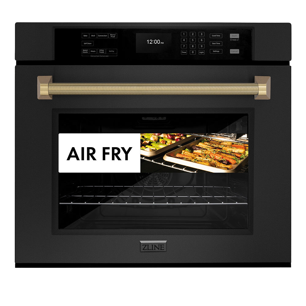 ZLINE Autograph Edition Professional 30-inch wall oven in black stainless steel and champagne bronze accents WASBZ-30-KCB, view 3