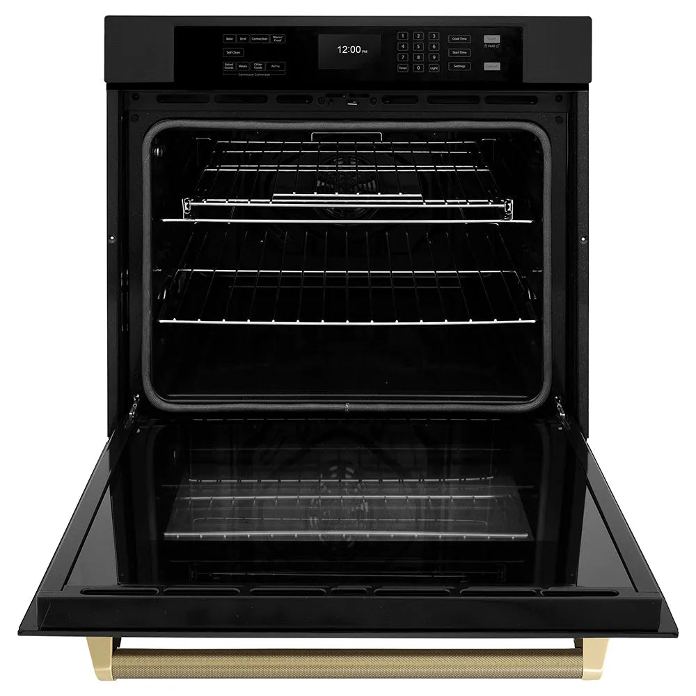 ZLINE Autograph Edition Professional 30-inch wall oven in black stainless steel and champagne bronze accents WASBZ-30-KCB, front view