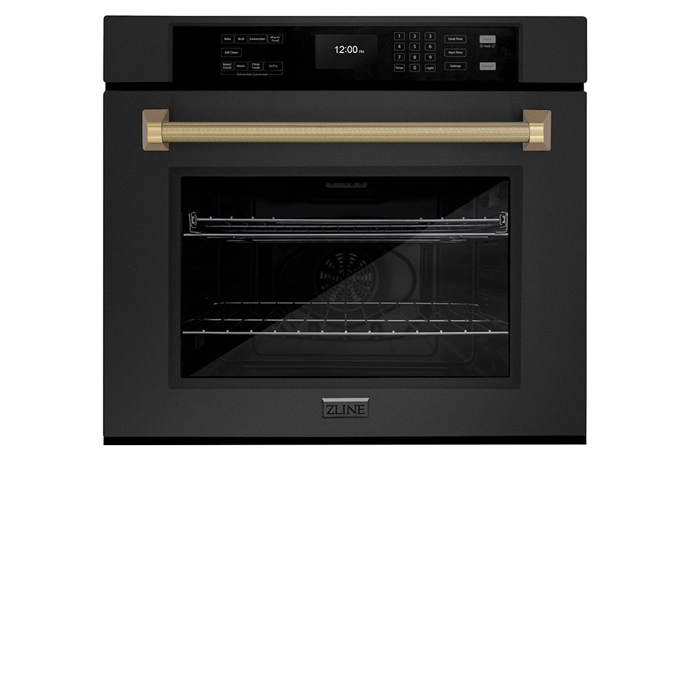 ZLINE Autograph Edition Professional 30-inch wall oven in black stainless steel and champagne bronze accents WASBZ-30-KCB, view 4