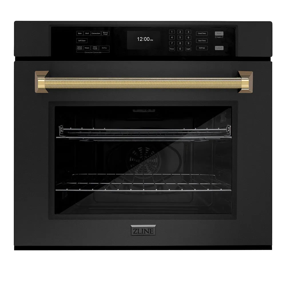 ZLINE Autograph Edition Professional 30-inch wall oven in black stainless steel and polished gold accents WASBZ-30-KG