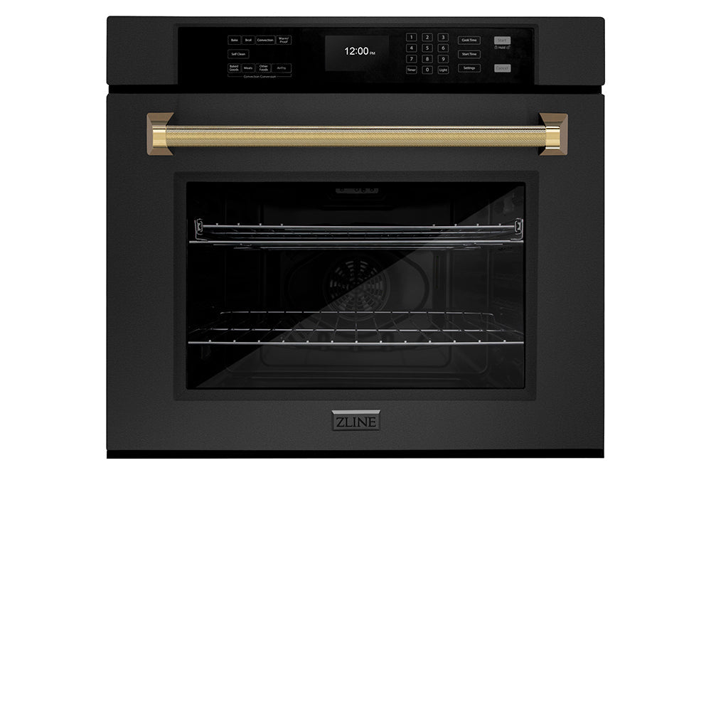 ZLINE Autograph Edition Professional 30-inch wall oven in black stainless steel and polished gold accents WASBZ-30-KG, view 3