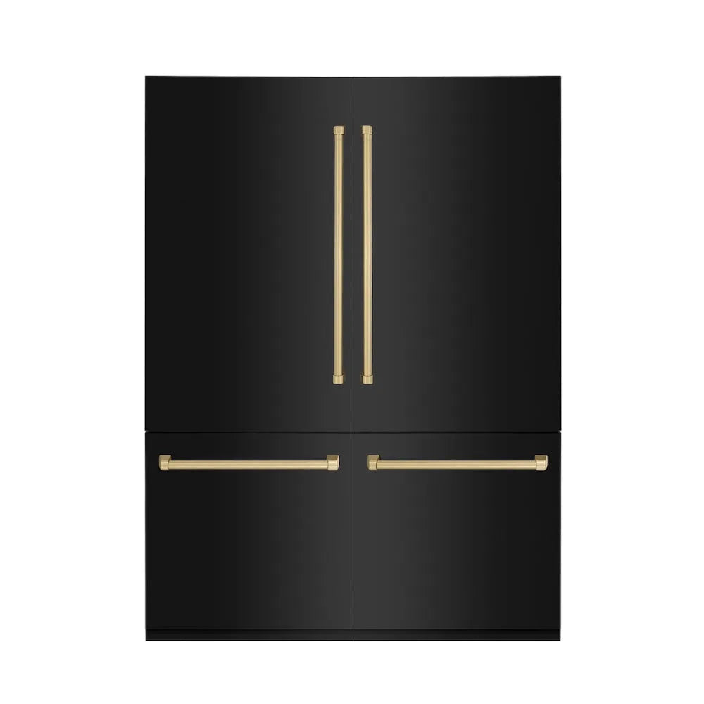 ZLINE Autograph Edition 60-inch refrigerator in black stainless steel with bright white interior and champagne bronze accents RBIVZ-BS-60-CB