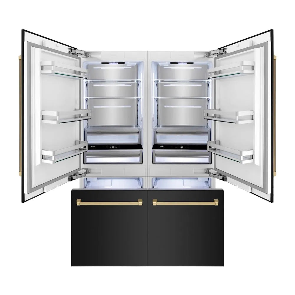 ZLINE Autograph Edition 60-inch refrigerator in black stainless steel with bright white interior and champagne bronze accents RBIVZ-BS-60-CB, front view